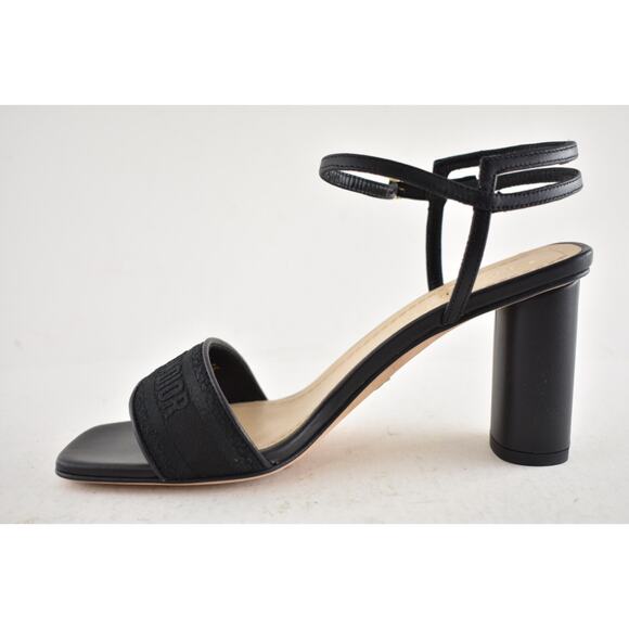 Dior Dway Heeled Sandal Embroidered Satin Black Ankle Strap Block Heel Pump 35 - Picture 10 of 14